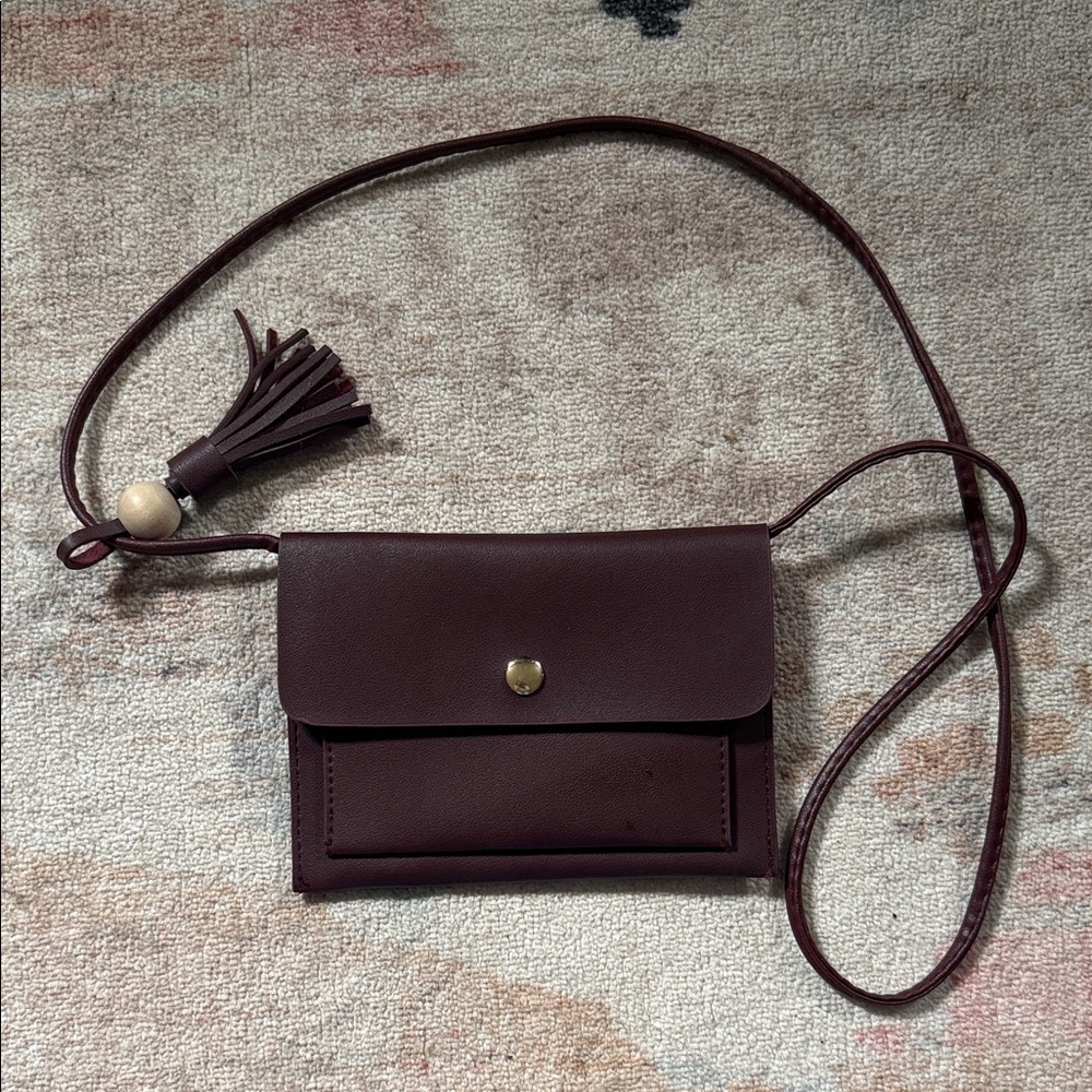 Womens Burgundy Crossbody Wallet with Tassel